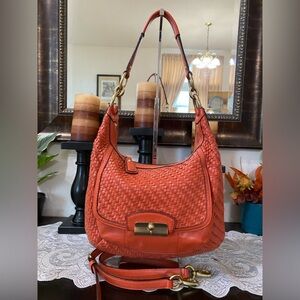COACH Kristin Orange Woven Leather Hobo Shoulder bag,w/Strap, gold hardware, Med